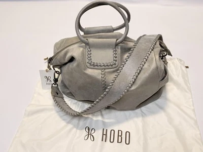 HOBO Sheila Leather Handbag Womens Granite Grey Satchel Crossbody Whipstitch - Image 1 of 4