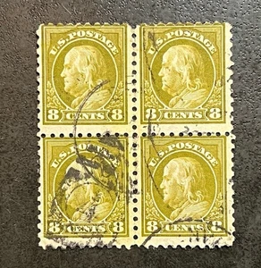 US 1916-17 RARE 8c Franklin #470 Used Block of 4 2O251 - Picture 1 of 2
