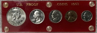 Juego de 5 monedas de plata 1953 a prueba - Juego de prueba soporte de plástico BX3-19 Foto 1 de 4