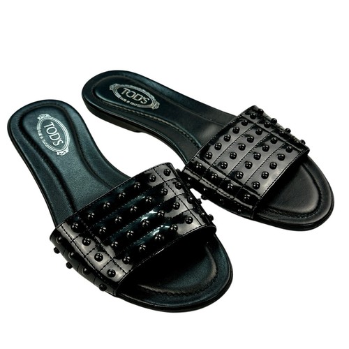 TOD’S Tod's sandali slip on flat slide neri vernice borchie 36 5 5 US MENTA