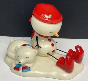 Russ Berrie & Co Weihnachten Schneemann und Eisbär Keramik Figur H18 - Bild 1 von 7