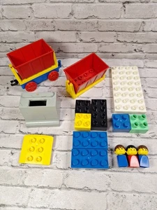 Vintage 14  LEGO Duplo Lot Figures  Train Parts Blocks Base, 3 Tyco 1 Mega Block - Picture 1 of 10