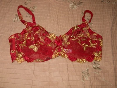 Sutiã NINA RICCI feito na França Borgonha/Ouro Sem Forro Balconette 38D - Imagem 1 de 4