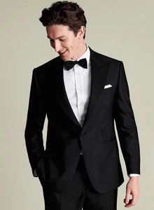 CHARLES TYRWHITT MEN CLASSIC Peak Lapel Dinner Suit Black jacket 46R/W 38L32 new - Picture 1 of 23
