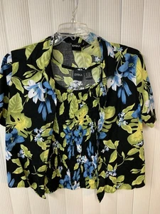 Erika Women’s 2 Piece Tank Top Set, Size L,SSleeve,floral Blue Print,buttons - Picture 1 of 11