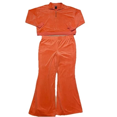 Avia Velour Pink Track Suit Womens XL Athleisure Retro Wide Leg Hot Pink Coral - Image 1 of 4