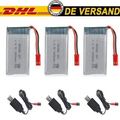 3 Stücke 3,7V 1800mah Lipo Akku 25C JST Stecker mit Ladekabel für RC Auto Drohne - Bild 1 von 4