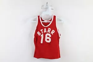 Vintage 60s 70s Boys Size 26 28 Knit Basketball Jersey Starr Red #16 USA - Picture 1 of 10