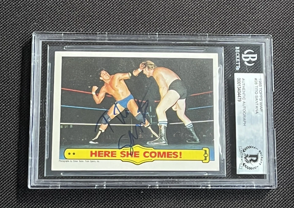 TITO SANTANA 1985 TOPPS WWF SIGNED AUTOGRAPHED CARD BECKETT BAS AUTHENTIC - Image 1 of 2