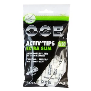 50 OCB slim 6mm activated Charcoal filters ACTIV'TIPS SLIM with ceramic caps - Picture 1 of 3