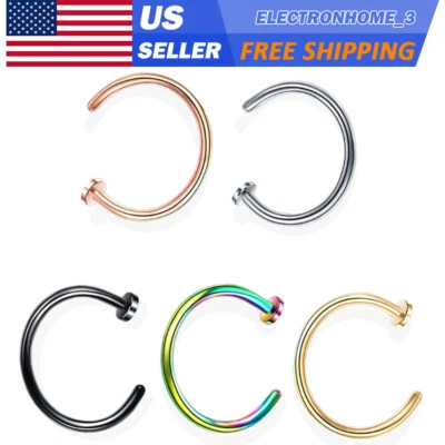 Piercing de fosa nasal pequeña superior plana de acero inoxidable aro anillos nariz finos 5 piezas 20G EE. UU. Foto 1 de 4