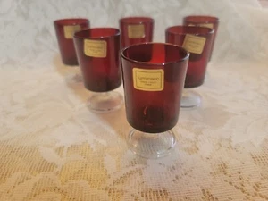 VINTAGE LUMINARC VEREDE O'ARQUES FRANKREICH RUBINROT CORDIAL BRILLE 6er Set  - Bild 1 von 6