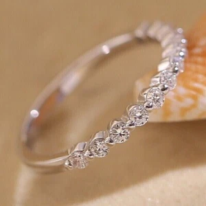 1.20 TCW Round VVS1 Moissanite Half Eternity Women Band 14K White Gold Plated - Picture 1 of 7