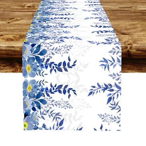 Botanical Leaf Blue Floral Table Runner Kitchen Dining Coffee Table Decoration - Picture 1 of 5