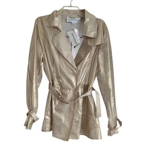 Weatherproof Lightweight Trench Coat Size L Gold Metallic Belted Snaps New NWT - Picture 1 of 11