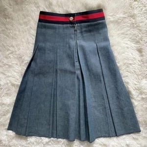 GUCCI Denim Pleated Flare Skirt Women Size 40 Blue Knee Length Made in Italy - Picture 1 of 10