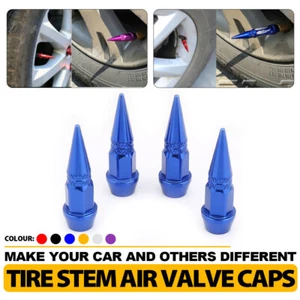 Car Truck Bike SUV Tire Air Valve Stem Caps 45mm Spiked Aluminum Dust Cove Blue - Picture 1 of 7