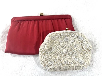HL USA & Unbranded Vintage Clutches Handbags White Beaded Kids lock & Red Satin - Image 1 of 4