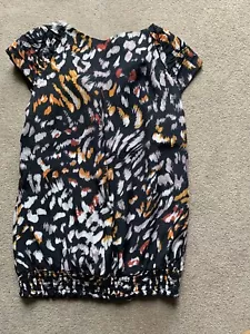 LADIES BLACK/LEMON/ORANGE /WHITE MIIX CAP SLEEVED TOP BY GEORGE SIZE 10 Used - Picture 1 of 2