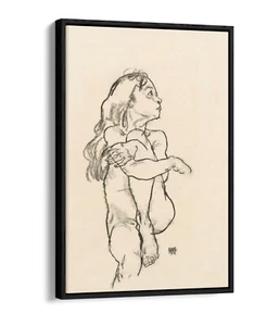EGON SCHIELE, SEATED NUDE GIRL -FLOAT EFFECT FRAMED CANVAS ART PRINT - Picture 1 of 12