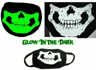 New Large Skull  Black Face Mask Fashion Glows in the Dark Washable Reusable  - Image 1 of 3