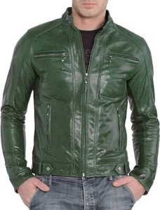Herren Lammleder Leder Bomber Trucker Jacken, Herren Biker Moto Lederjacke - Bild 1 von 20
