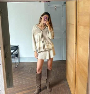 Lambs Wool vintage beige and white woman cardigan, Luxurious Vintage angora retr - Picture 1 of 10