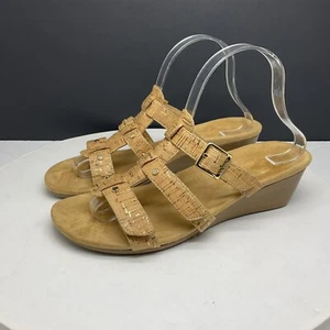 Vionic Park Radia Damen-Keilsandalen Größe 8 goldfarbene Kork-Pantoletten verstellbare Riemchen - Bild 1 von 9