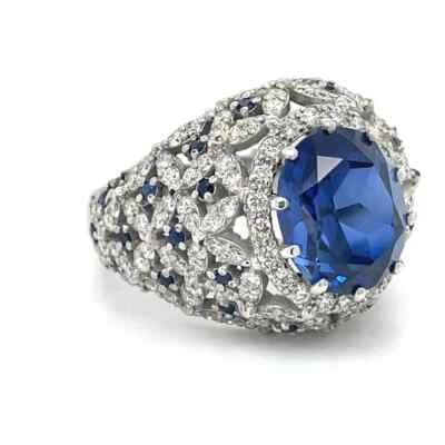 Simulated 6.63TCW Oval & Round Cut Sapphire Dome Style Women Ring In 935 Silver - Image 1 of 4