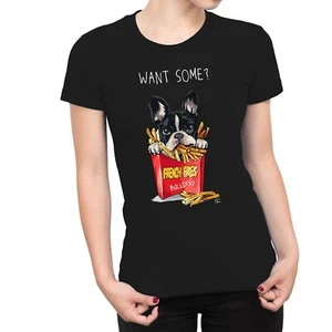 1 T-Shirt Damen Möchten Sie Pommes Frites oder Pommes Bulldogge? T-Shirt - Bild 1 von 15