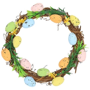 Rattan Easter Wreath with Colorful Eggs Farmhouse Window Door Hanging Decor - Picture 1 of 12