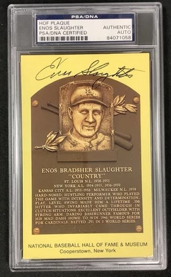 Enos Slaughter Signed Gold HOF Plaque Postcard Yellow Autograph PSA/DNA - Image 1 of 2