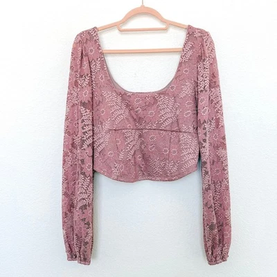 Altar'd State Womens Top Sz XL Pink Lace Long Sleeve Milkmaid Coquette Romantic - Image 1 of 4