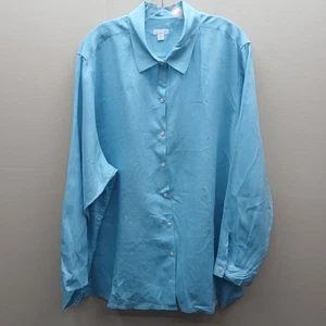 J. Jill Love Linen Essential Button Up Long Sleeve Shirt Top Blue SZ 4X Coastal - Picture 1 of 5