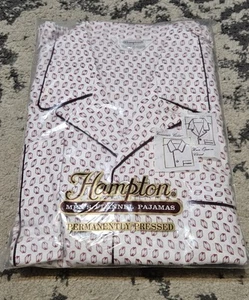 Vintage NOS 1950s/1960s Hampton White And Maroon Print Pajamas Mens Size Large - Picture 1 of 4