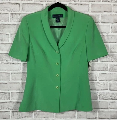 Blazer Preston & York Mujer Talla 8 Verde Seda Forrado con Botones Mangas Cortas Nuevo con Etiquetas Foto 1 de 4