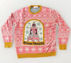 Casa Bonita Ugly Christmas Sweater Restaurant Tower Pink Snowflake 2X New W/Tags - Picture 1 of 10