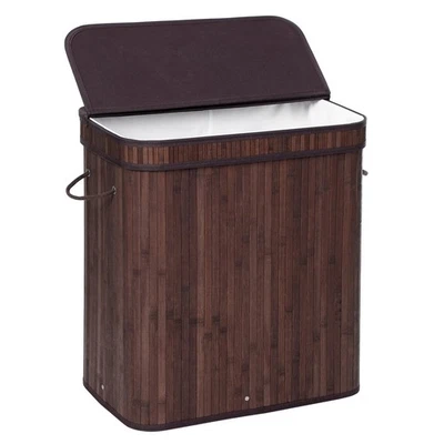 100L Large Bamboo Laundry Hamper, Clothes Storage Organiser Bag with Lid Brown - Image 1 of 4