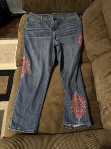 Chico's Medaillon bestickt Girlfriend Ankle Jeans Damen 2,5 blau Große 14 - Bild 1 von 13