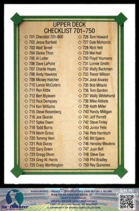 1989 Upper Deck #701 Checklist: 701-800 89UD - Picture 1 of 2