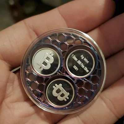 Bitcoin Gram Silver Custom Round Holder Case 3d Printed Holds 6 in 1 oz capsule  - Image 1 of 2