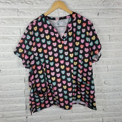 Valentines Day Core by Maevn Unisex Scrub Top 2XL Plus Heart Candy Black Medical - Image 1 of 4