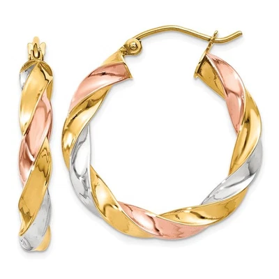 10k Tri-color Gold 29mm Light Twisted Hoop Earrings - Image 1 of 3