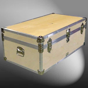 WOOD STORAGE BOX/LUGGAGE/TRAVEL/ BOARDING SCHOOL/TRUNK CHEST CASE FURNITURE - Picture 1 of 5