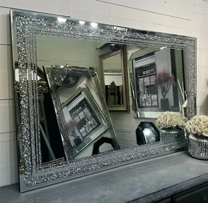Large Galaxy Crystal Silver Mirror Glitzy Diamond Crystal Mirror 120cm x 80cm - Picture 1 of 7
