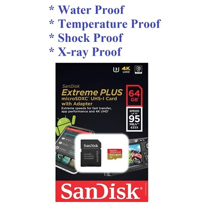 SanDisk Extreme PLUS 64GB microSDXC Memory Card w/ Adapter UHS-I V30 U3 Class 10 - Image 1 of 4