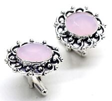 925 Sterling Silver Rose Quartz Gemstone Handmade Jewelry Cuff links (US) Size-1