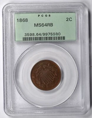 1868 2 CENT PIECE 2C PCGS MS 64 RB OLD GREEN HOLDER - Image 1 of 2