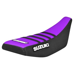 2003 SUZUKI RM60 gripper seat cover   BLACK/ PURPLE/ BLACK ribs #115 LOGO - Picture 1 of 5