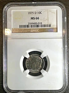 1975 D ROOSEVELT DIME * NGC MS66 * UNCIRCULATED * Brown Label * - Picture 1 of 5